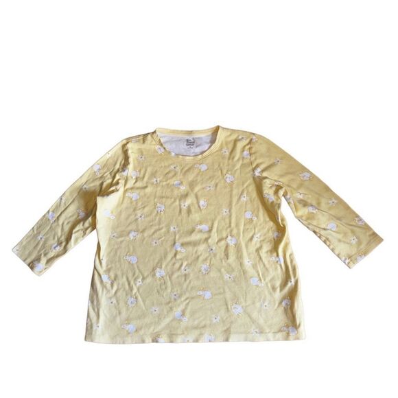 Kim Rogers Women's Floral Bunny 3/4 Sleeve Crew Neck Printed Top Size Large - Picture 3 of 6